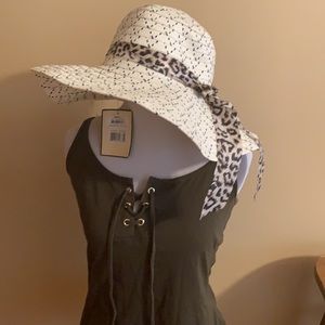 MAGID tan Summer wide brim Floppy Sun Hat w/leopard band…